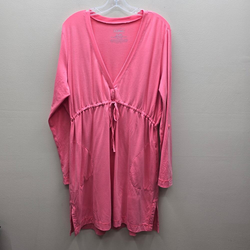 L.L. Bean Tie Waist V-Neck Mini Athletic Dress Long Sleeves Pink Size XL